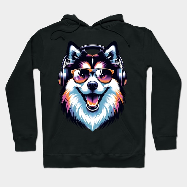 Icelandic Sheepdog Smiling DJ with Joyful Beats Hoodie by ArtRUs